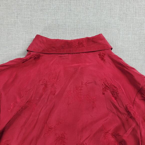 Vintage Royal Silk Womens Shirt 8 Red Button Down Embroidered Floral - Picture 6 of 12